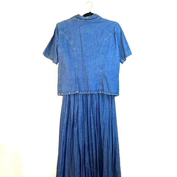 Vintage Stonebridge Women's Blue Denim Western Studded Midi Dress Size 8P - Picture 5 of 12